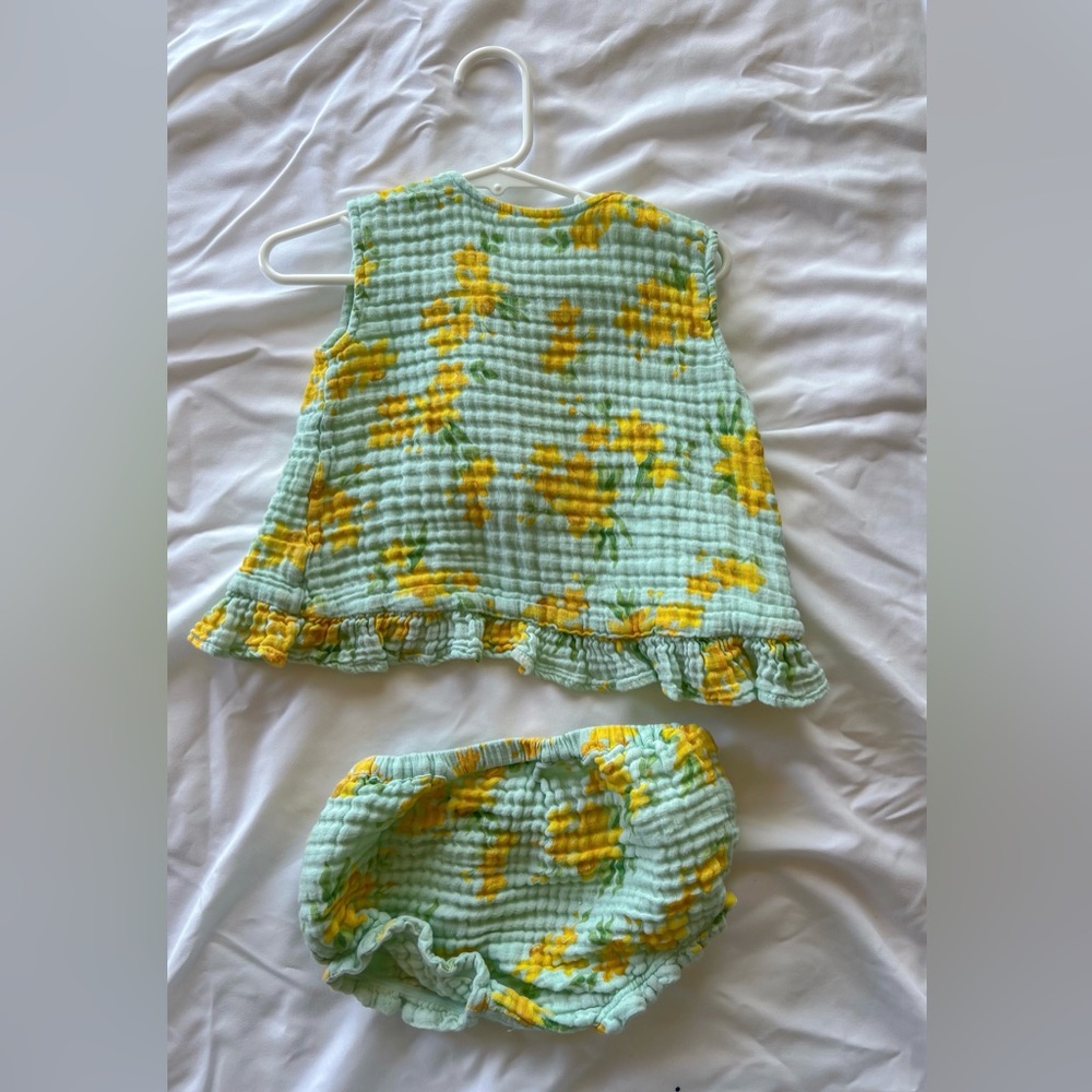 Angel Dear Yellow and Green Blue Floral Two Piece Set